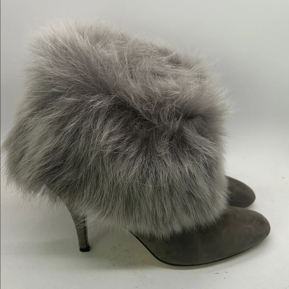 Bettye Muller Gray Fur-Trimmed Ankle Booties Boots Shoes **Size 35.5/US 5.5**🌸🌸 - Picture 3 of 8